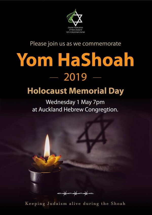 AUCKLAND: Yom HaShoah Commemoration: 7pm Wed May 1 @ Auckland Hebrew Congregation